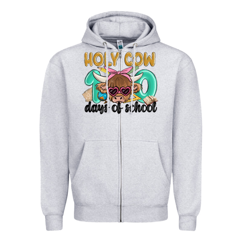 Holy Cow 100 Days Of School Zipper Hoodie by MaliasSmallBusiness | Teevron