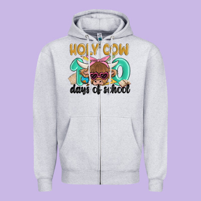 Holy Cow 100 Days Of School Zipper Hoodie Designed By Maliassmallbusiness