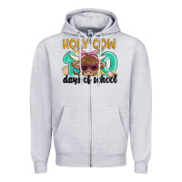 Heather Grey holy cow 100 days of school Zipper Hoodie - MaliasSmallBusiness