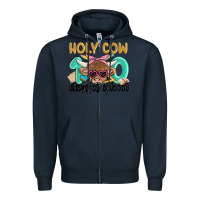 Navy holy cow 100 days of school Zipper Hoodie - MaliasSmallBusiness