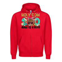 Red holy cow 100 days of school Zipper Hoodie - MaliasSmallBusiness