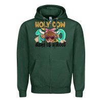 Sports Green holy cow 100 days of school Zipper Hoodie - MaliasSmallBusiness