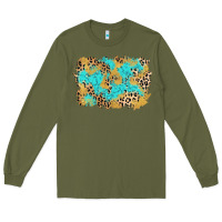 Army Green glitter leopard turquoise background Long Sleeve Tee - AdoDesignShop