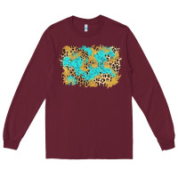Burgundy glitter leopard turquoise background Long Sleeve Tee - AdoDesignShop