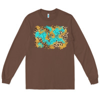 Chestnut glitter leopard turquoise background Long Sleeve Tee - AdoDesignShop