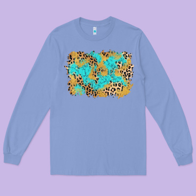 Glitter Leopard Turquoise Background Long Sleeve Tee Designed By Adodesignshop