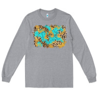 Heather Grey glitter leopard turquoise background Long Sleeve Tee - AdoDesignShop