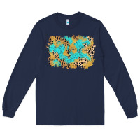 Navy glitter leopard turquoise background Long Sleeve Tee - AdoDesignShop