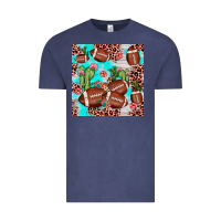 Vintage Denim football leopard cactus seamless pattern Vintage Tee - JahusDesignShop
