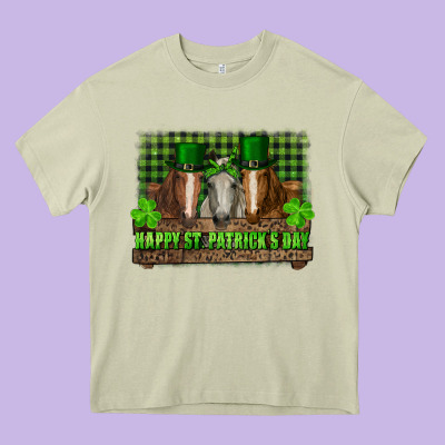 Heavy Core Tee happy st. patricks day horses with leprechaun