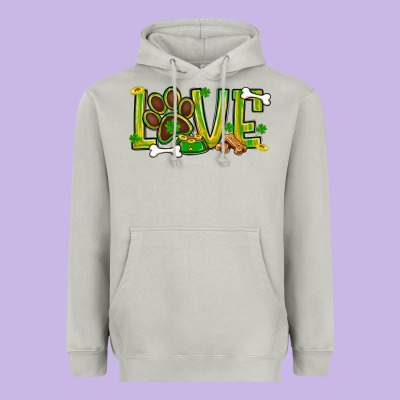 St. Patrick's Day Love Dog Paw Heavyweight Hoodie Designed By Bundleandbundleshop