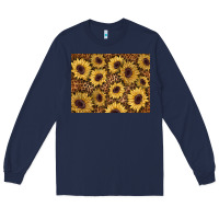 Navy sunflower leopard background 3200x2400 Long Sleeve Tee - AdoDesignShop