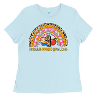 Baby Blue back to school rainbow hello first grade Ladies Tee - AdoDesignShop