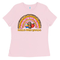 Bubblegum Pink back to school rainbow hello first grade Ladies Tee - AdoDesignShop