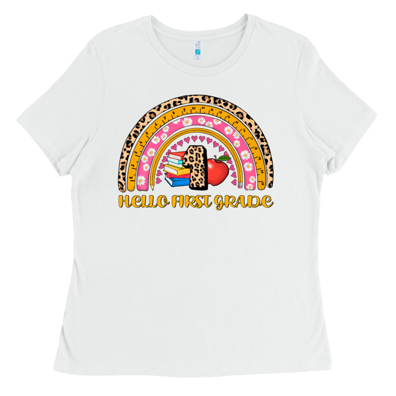 Back To School Rainbow Hello First Grade Ladies Tee by AdoDesignShop | Teevron