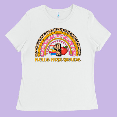 Back To School Rainbow Hello First Grade Ladies Tee Designed By Adodesignshop