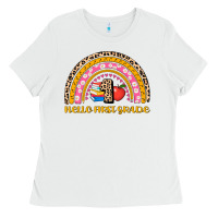 White back to school rainbow hello first grade Ladies Tee - AdoDesignShop