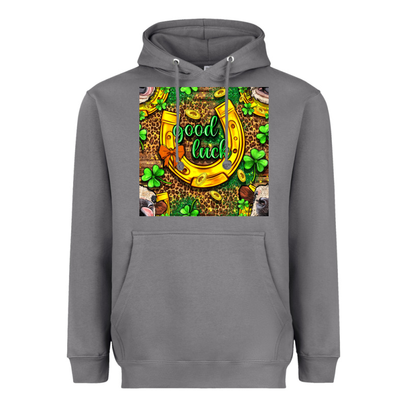 St. Patricks Good Luck With Cow Digital Paper Heavyweight Hoodie by BundleAndBundleShop | Teevron