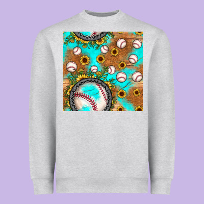 Baseball Turquoise Sunflower Seamless Pattern Heavyweight Sweatshirt Designed By Jahusdesignshop