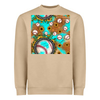 Mushroom baseball turquoise sunflower seamless pattern Heavyweight Sweatshirt - JahusDesignShop