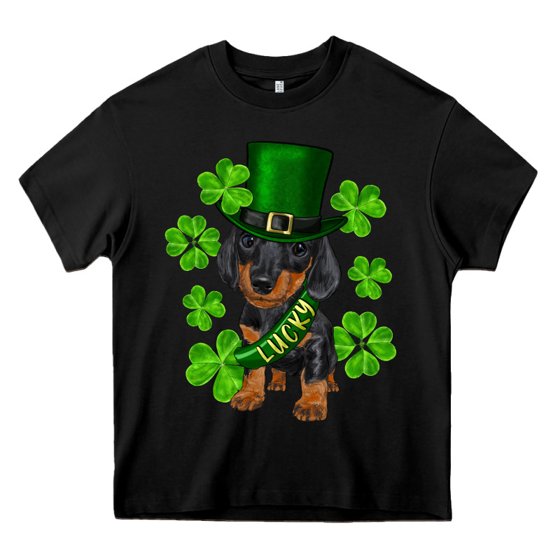 St. Patricks Day Lucky Dachshund Puppy Heavy Core Tee by RanaPortraitStore | Teevron