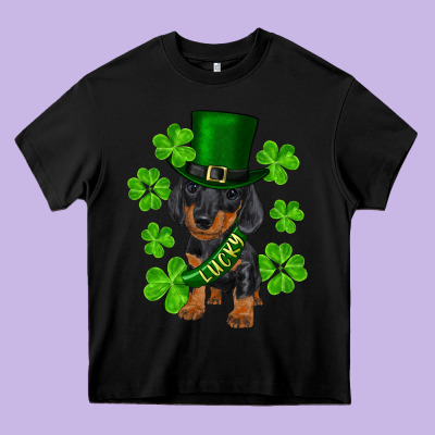 Heavy Core Tee st. patricks day lucky dachshund puppy