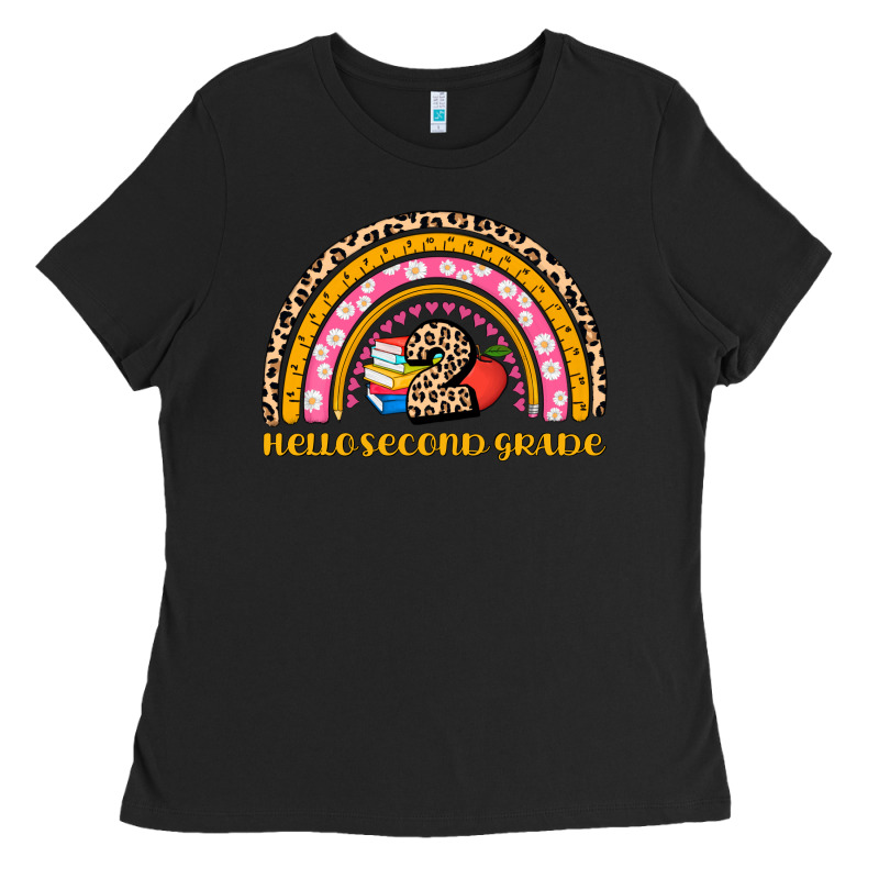 Back To School Rainbow Hello Second Grade Ladies Tee by AdoDesignShop | Teevron