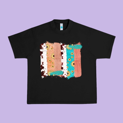 Western Cowhide Sunflower Jute Glitter Farm Life Brush Stroke Urban Heavy Tee Designed By Bettercallsaul