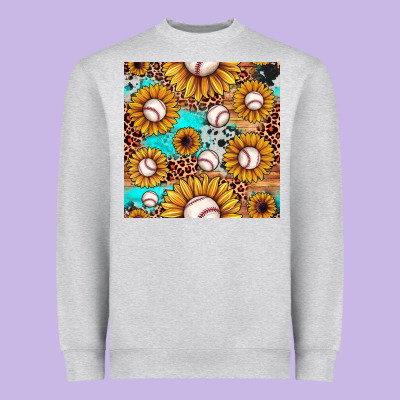 Baseball Leopard Turquoise Sunflower Seamless Pattern Heavyweight Sweatshirt Designed By Jahusdesignshop