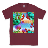 Burgundy seahorse and beach Classic Tee - BundleAndBundleShop