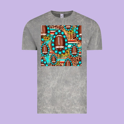 Football Leopard Turquoise Gemstone Sunflower Seamless Pattern Vintage Tee Designed By Jahusdesignshop