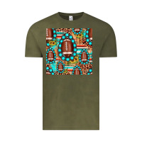 Vintage Olive football leopard turquoise gemstone sunflower seamless pattern Vintage Tee - JahusDesignShop