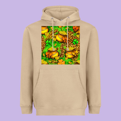 St. Patrick's Pot Of Gold Seamless Pattern Heavyweight Hoodie Designed By Bundleandbundleshop