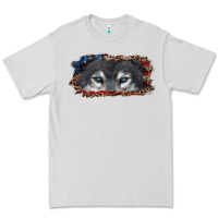 Dove Grey Wolf eyes american flag Premium Tee - RanaPortraitStore