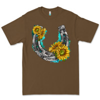 Cacao horseshoe cowhide and sunflowers Premium Tee - texasbilliewilder