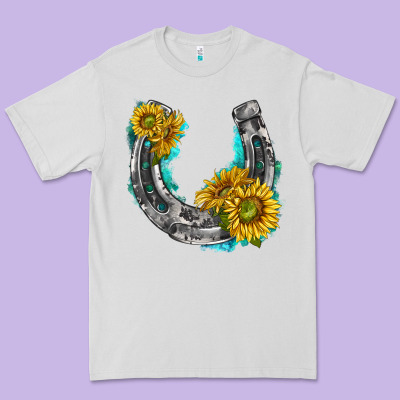 Horseshoe Cowhide And Sunflowers Premium Tee Designed By Texasbilliewilder
