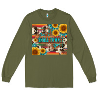 Army Green just a small town girl with gemstone sunflower serape and cowhide Long Sleeve Tee - Artiststas