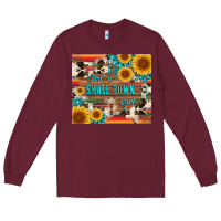 Burgundy just a small town girl with gemstone sunflower serape and cowhide Long Sleeve Tee - Artiststas