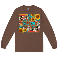 Chestnut just a small town girl with gemstone sunflower serape and cowhide Long Sleeve Tee - Artiststas