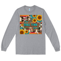 Heather Grey just a small town girl with gemstone sunflower serape and cowhide Long Sleeve Tee - Artiststas