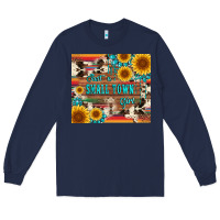 Navy just a small town girl with gemstone sunflower serape and cowhide Long Sleeve Tee - Artiststas