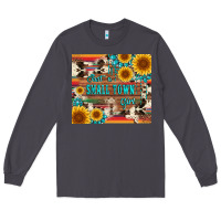 Smoke just a small town girl with gemstone sunflower serape and cowhide Long Sleeve Tee - Artiststas