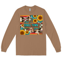 Toasted Coconut just a small town girl with gemstone sunflower serape and cowhide Long Sleeve Tee - Artiststas