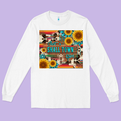 Just A Small Town Girl With Gemstone Sunflower Serape And Cowhide Long Sleeve Tee Designed By Artiststas