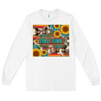 White just a small town girl with gemstone sunflower serape and cowhide Long Sleeve Tee - Artiststas