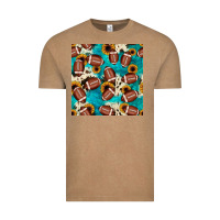Vintage Coffee football turquoise cowhide sunflower seamless pattern Vintage Tee - JahusDesignShop