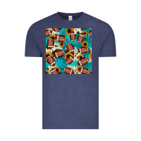 Vintage Denim football turquoise cowhide sunflower seamless pattern Vintage Tee - JahusDesignShop
