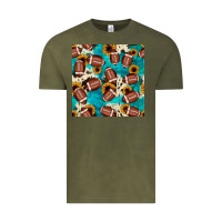 Vintage Olive football turquoise cowhide sunflower seamless pattern Vintage Tee - JahusDesignShop