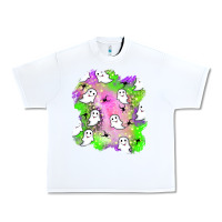 White ghost halloween patch Urban Heavy Tee - BundleAndBundleShop