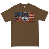 Cacao Wolf with american flag and leopard Premium Tee - RanaPortraitStore